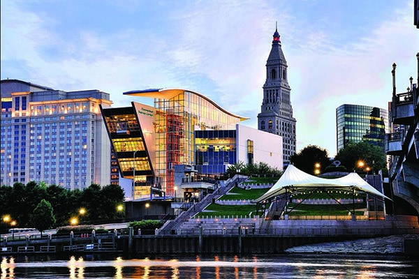 View of city skyline.